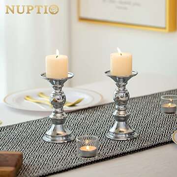 Nuptio Silver Pillar Candle Holders for Elegant Events
