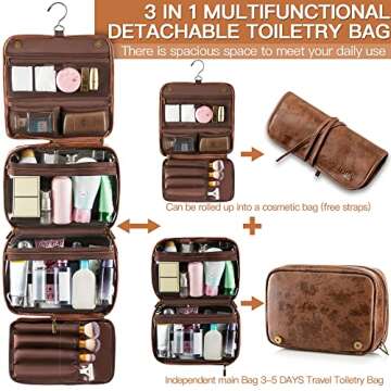 Elviros Hanging Toiletry Bag - Versatile PU Leather Organizer Kit