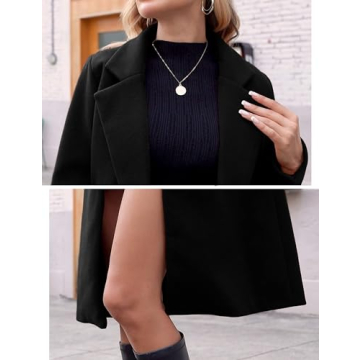 Hooever Women's Winter Wool Coat Slim Fit Notch Lapel