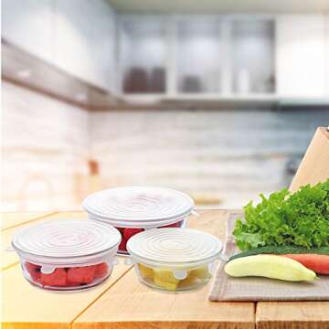Silicone Stretch Lids, PAIU 12 Pack Reusable Durable Food and Bowl Covers 6 Sizes to Meet Most Containers, Silicone Covers for Microwave, Dishwasher & Freezer to Keep Food Fresh