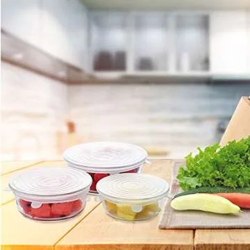 Silicone Stretch Lids, PAIU 12 Pack Reusable Durable Food and Bowl Covers 6 Sizes to Meet Most Containers, Silicone Covers for Microwave, Dishwasher & Freezer to Keep Food Fresh