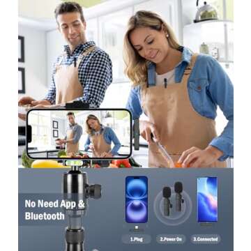 wedaniya Wireless Lavalier Lapel Microphone for iPhone iPad: 2 Clip on Microphones for Phone Video Recording, Professional Lav Mic for YouTube | Interview | Podcast | Vlog | Tiktok | Live Stream