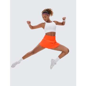 CRZ YOGA Athletic Shorts for Women High Waisted Flowy Ruffle Skirt Overlay for Workout Running Tennis with Zip Pocket Neon Orange Medium