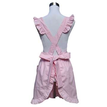 Hyzrz Lovely Retro Lady's Pink Cotton Kitchen Apron with Pockets