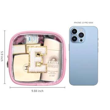 LETGO Initial Travel Essentials Makeup Bag, Make Up Bag Skin Care Clear Toiletry Bag Pouch Cosmetic Bag Case Mini Makeup Bag Personalized Birthday Gifts for Women Teacher Mom Teen Friends (Pink, E)