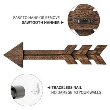 Dahey Rustic Wood Arrow Sign Wall Decor, 15" X 4" Farmhouse Wall Mount Barnwood Decoration for Home or Wedding, Set of 3, Brown,Medium