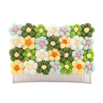 Ayliss Women's Handwoven Crossbody Handbag Small Summer Beach Shoulder Handbag Woven Cotton Crochet Cute Flower Purse Bag (Rectangle White)