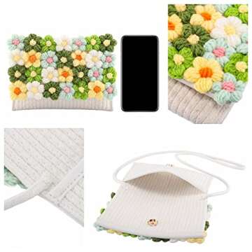 Ayliss Women's Handwoven Crossbody Handbag Small Summer Beach Shoulder Handbag Woven Cotton Crochet Cute Flower Purse Bag (Rectangle White)