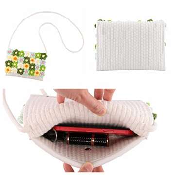 Ayliss Women's Handwoven Crossbody Handbag Small Summer Beach Shoulder Handbag Woven Cotton Crochet Cute Flower Purse Bag (Rectangle White)