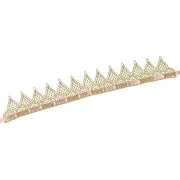 June Bloomy Girls Golden Lace Crown with Adjustable Ribbon Birthday Party Queen Gold Headband (Style B)