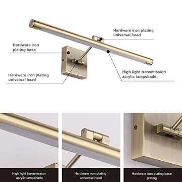 Joosenhouse Modern LED Picture Lights 24.4 inch, Antique Bronze Metal Artwork Display Lamp with Rotatable Sconces Lamp Head, 14W (70W Eqv.), Hardwired Connection, 3000K Warm White 840Lm…