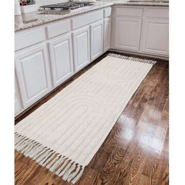 LEEVAN Boho 2'x6' Washable Rug Runners for Hallway Kitchen Rug Tufted Cotton Carpet Runner with Tassels Handmade Farmhouse Bohemian Bedroom Throw Rugs for/Living Room/Entryway Accent Rug