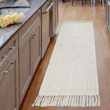 LEEVAN Boho 2'x6' Washable Rug Runners for Hallway Kitchen Rug Tufted Cotton Carpet Runner with Tassels Handmade Farmhouse Bohemian Bedroom Throw Rugs for/Living Room/Entryway Accent Rug