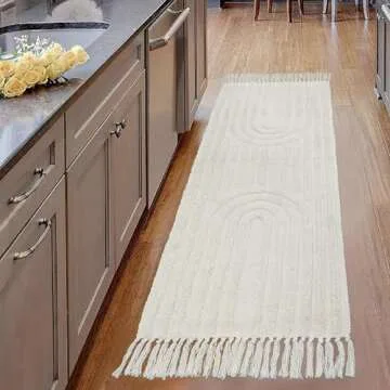 LEEVAN Boho 2'x6' Washable Rug Runners for Hallway Kitchen Rug Tufted Cotton Carpet Runner with Tassels Handmade Farmhouse Bohemian Bedroom Throw Rugs for/Living Room/Entryway Accent Rug