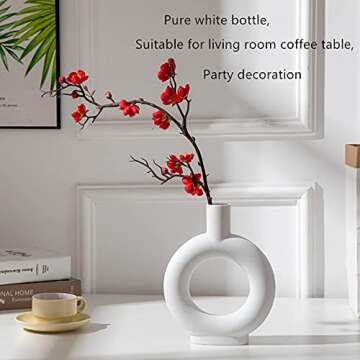 Anding White Ceramic Vase - Modern Vase Matte Design - Ideal Gift Flowers Vase for Friends, Home Decoration Ornaments Family, Wedding, Table Vase, Perfect Home Decoration Vase (LY698-White Bottle)