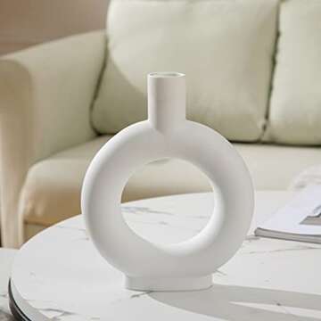 Anding White Ceramic Vase - Modern Vase Matte Design - Ideal Gift Flowers Vase for Friends, Home Decoration Ornaments Family, Wedding, Table Vase, Perfect Home Decoration Vase (LY698-White Bottle)