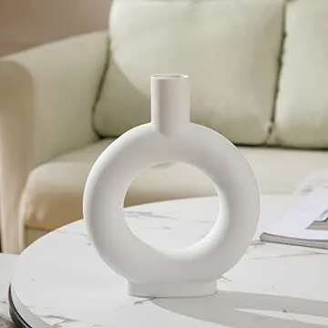 Anding White Ceramic Vase - Modern Vase Matte Design - Ideal Gift Flowers Vase for Friends, Home Decoration Ornaments Family, Wedding, Table Vase, Perfect Home Decoration Vase (LY698-White Bottle)