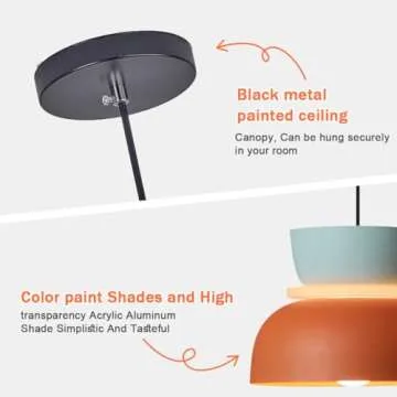 Qufute Mid Century Modern Ceiling Pendant Light, Orange Navy 2 Colors Barn Macaron Shade, Aluminum Nordic Modern Pendant Light Fixture, Colorful Chandelier Pendant Lights for Kids Room
