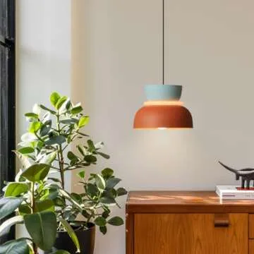 Qufute Mid Century Modern Ceiling Pendant Light, Orange Navy 2 Colors Barn Macaron Shade, Aluminum Nordic Modern Pendant Light Fixture, Colorful Chandelier Pendant Lights for Kids Room