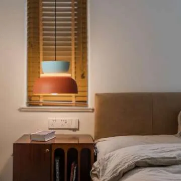 Qufute Mid Century Modern Ceiling Pendant Light, Orange Navy 2 Colors Barn Macaron Shade, Aluminum Nordic Modern Pendant Light Fixture, Colorful Chandelier Pendant Lights for Kids Room