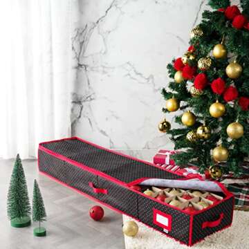 Large Christmas Ornament Storage Box-Storage Container Keeps 128 Holiday Ornaments and Xmas Accessories, Underbed Storage Organizer, 3-inch Compartment, Adjustable, Dual Zipper, Tear-Proof Material