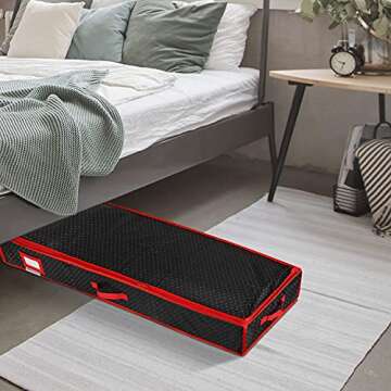 Large Christmas Ornament Storage Box-Storage Container Keeps 128 Holiday Ornaments and Xmas Accessories, Underbed Storage Organizer, 3-inch Compartment, Adjustable, Dual Zipper, Tear-Proof Material