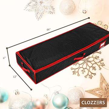 Large Christmas Ornament Storage Box-Storage Container Keeps 128 Holiday Ornaments and Xmas Accessories, Underbed Storage Organizer, 3-inch Compartment, Adjustable, Dual Zipper, Tear-Proof Material