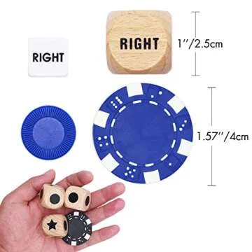 Bilywey Upgrade Left Right Center Dice Game Set with 3Pcs Beech Wood Dices + 36Pcs 11.5g Poker Chips (Blue)
