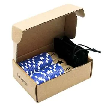 Bilywey Upgrade Left Right Center Dice Game Set with 3Pcs Beech Wood Dices + 36Pcs 11.5g Poker Chips (Blue)