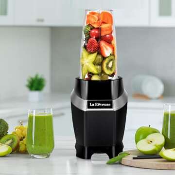 La Reveuse Personal Blender for Shakes and Smoothies 1000 Watts with 24 oz BPA-Free Portable Travel Bottle,Dishwasher Safe (Black)