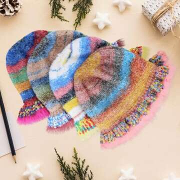 Busnos Crochet Bucket Hats for Women Pink Womens Beanie Fashionable Cute Winter Hats for Women Knit Hats for Womens