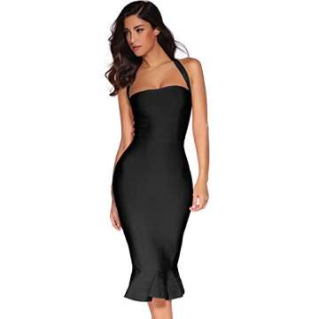 Womens Elegant Halter Fishtail Bandage Dress for Parties and Weddings (Black, S)