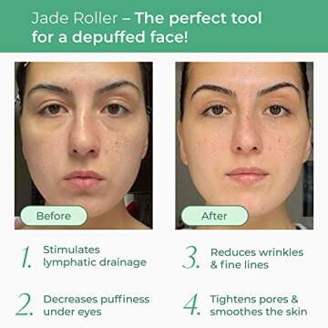 PLANTIFIQUE Jade Roller for Face and Gua Sha Facial Tools - Includes Real Jade Roller and Gua Sha Se...