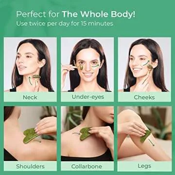 PLANTIFIQUE Jade Roller for Face and Gua Sha Facial Tools - Includes Real Jade Roller and Gua Sha Set - Certified Face Roller and GuaSha for Your Skin Care Routine