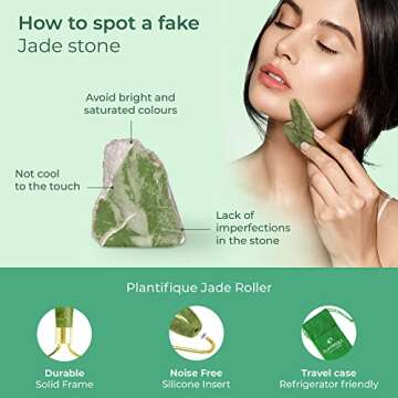 PLANTIFIQUE Jade Roller for Face and Gua Sha Facial Tools - Includes Real Jade Roller and Gua Sha Set - Certified Face Roller and GuaSha for Your Skin Care Routine