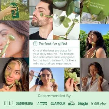 PLANTIFIQUE Jade Roller for Face and Gua Sha Facial Tools - Includes Real Jade Roller and Gua Sha Set - Certified Face Roller and GuaSha for Your Skin Care Routine
