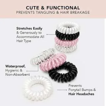 Kitsch Spiral Hair Ties for Women, Coil Hair Ties for Thick Hair, No Crease Hair Tie, Spiral Hair Ties No Damage, Hair Coils & Phone Cord Hair Ties for Thin Hair, Hair Ties Spiral, 8 pcs (Basics)