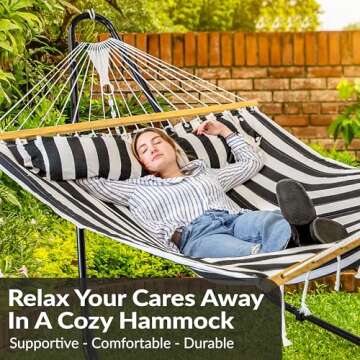 Sunnydaze Quilted Outdoor Hammock with Spreader Bars - Heavy-Duty 450-Pound Capacity Double Hammock ...