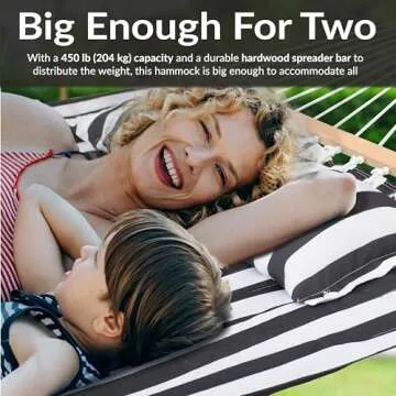 Sunnydaze Quilted Outdoor Hammock with Spreader Bars - Heavy-Duty 450-Pound Capacity Double Hammock for Outside - Black and White