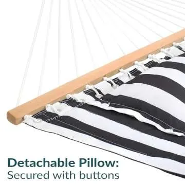 Sunnydaze Quilted Outdoor Hammock with Spreader Bars - Heavy-Duty 450-Pound Capacity Double Hammock for Outside - Black and White