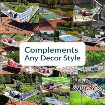 Sunnydaze Quilted Outdoor Hammock with Spreader Bars - Heavy-Duty 450-Pound Capacity Double Hammock for Outside - Black and White
