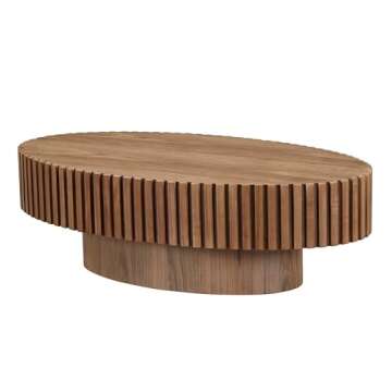 43.7'' Round Coffee Table for Living Room,Modern Handcraft Drum Coffee Table Wood Small Coffee Table with Sturdy Pedestal,Wanult