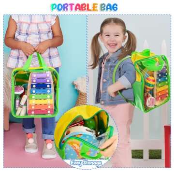 Kids Musical Instruments, Wooden Musical Toys Set for Toddlers with Xylophone Maracas Tambourine, Educational Montessori Toys for 3 4 5 Years Old Girls Boys