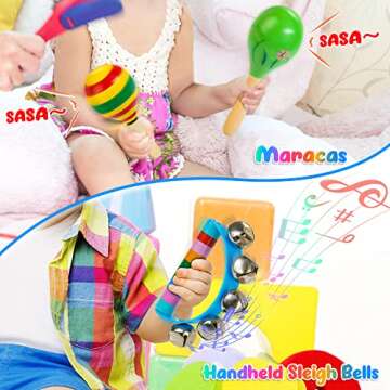 Kids Musical Instruments, Wooden Musical Toys Set for Toddlers with Xylophone Maracas Tambourine, Educational Montessori Toys for 3 4 5 Years Old Girls Boys