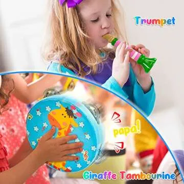 Kids Musical Instruments, Wooden Musical Toys Set for Toddlers with Xylophone Maracas Tambourine, Educational Montessori Toys for 3 4 5 Years Old Girls Boys