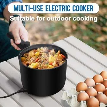 Topwit Hot Pot Electric, 1.5L Ramen Cooker, Portable Non-Stick Frying Pan, Electric Pot for Pasta, Steak, BPA Free, Electric Cooker with Dual Power Control, Over-Heating & Boil Dry Protection, Black