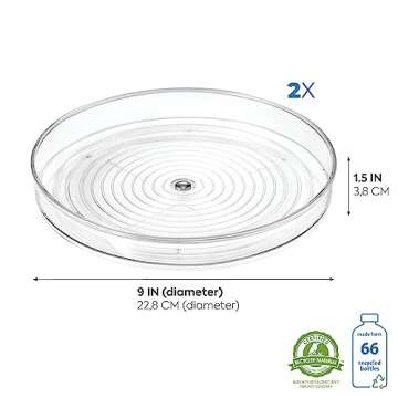 iDesign Linus Turntable, Kitchen Pantry or Countertop Organization, 9" Inch, Clear, 2 Count