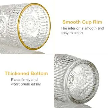 MOLADRI Vintage Drinking Glasses Set of 4 Retro Gold Rim