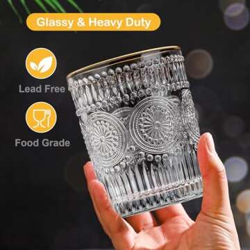 MOLADRI Vintage Drinking Glasses Set of 4 Retro Gold Rim