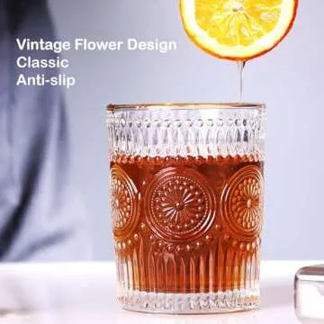 MOLADRI Vintage Drinking Glasses Set of 4 Retro Gold Rim